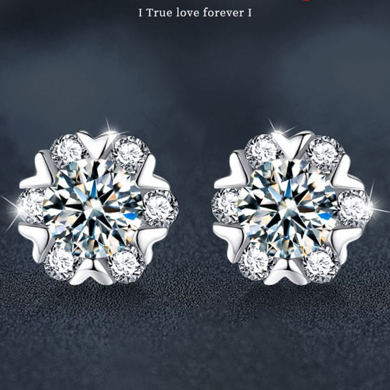 Versatile Christmas jewelry: Moissanite S925 sterling silver heart and snowflake earrings