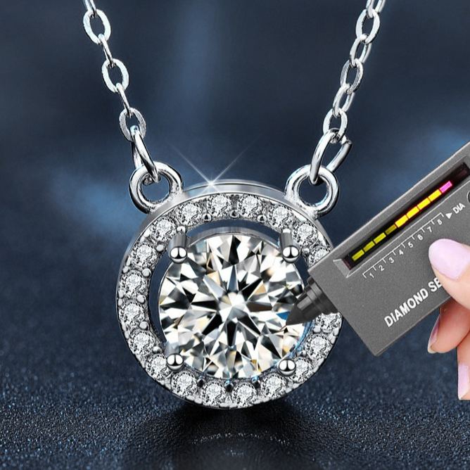 S925 Sterling Silver Moissanite Round Pendant Classic Style Necklace