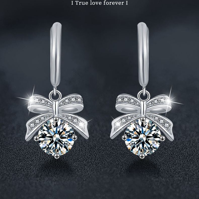 925 Sterling Silver Moissanite Bow Earrings