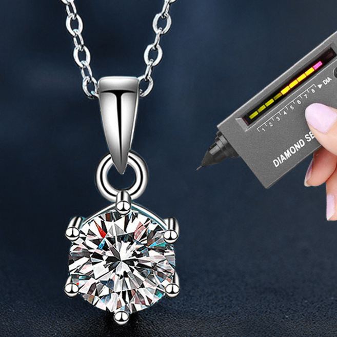 S925 Sterling Silver Moissanite Six Claw Pendant Necklace