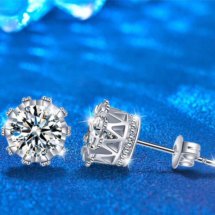 S925 Sterling Silver Moissanite Crown Stud Earrings