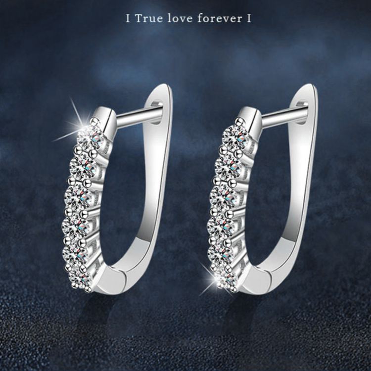 925 Sterling Silver U-Shaped Earrings — Single-Row Moissanite Studs: Simple & Versatile
