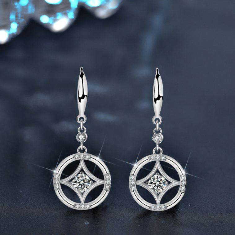 New Chinese retro copper tassel 925 silver Mosan diamond ear hook