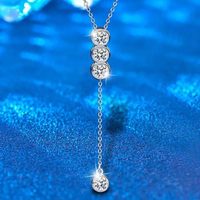 S925 Sterling Silver Moissanite Pendant Tassel Necklace