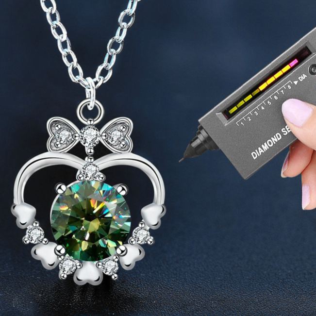 S925 Sterling Silver Moissanite Love Heart Bow Tie Necklace