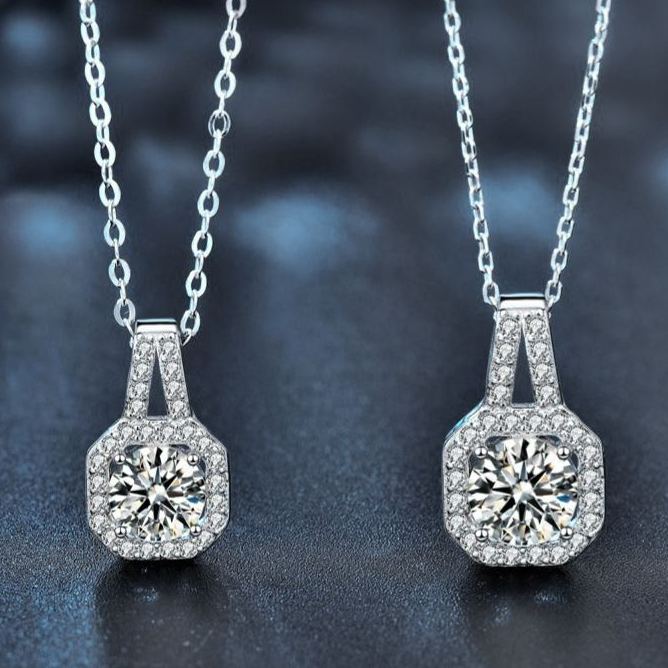 S925 Sterling Silver Moissanite Princess Square Bag Clavicle Pendant Necklace