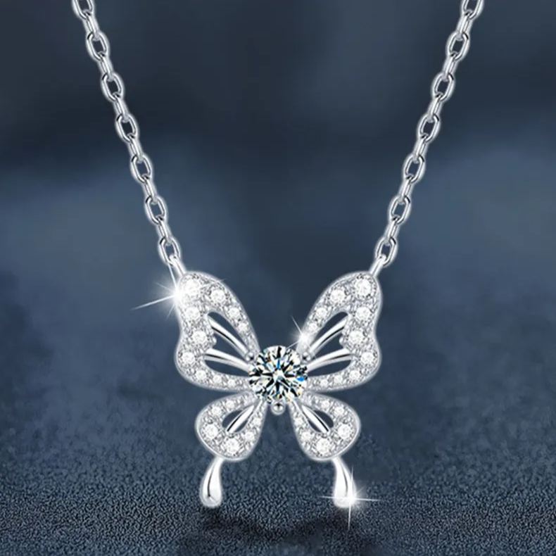 S925 Sterling Silver Moissanite Butterfly Necklace