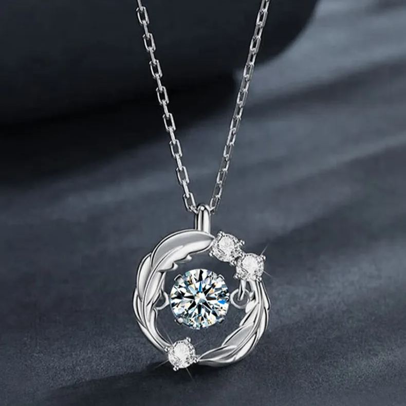S925 Sterling Silver Feather Moissanite Pendant Necklace