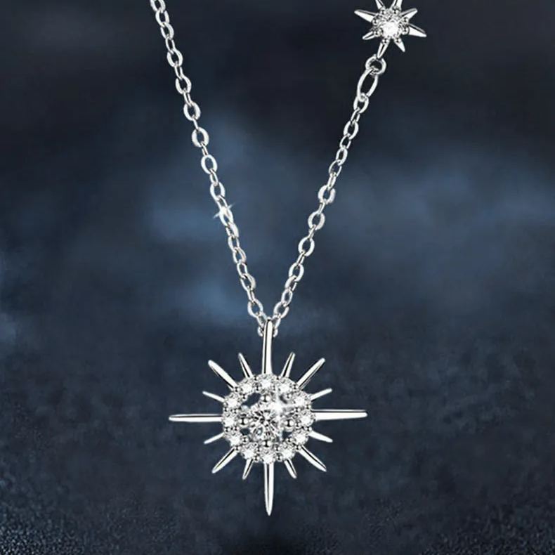 S925 Sterling Silver Moissanite Sun-shaped Pendant Necklace