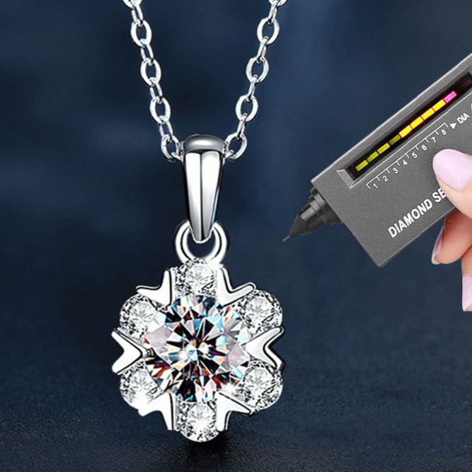 S925 Sterling Silver Moissanite Snowflake Pendant Necklace