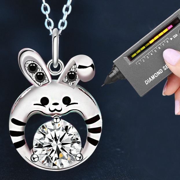 S925 Sterling Silver Moissanite Chinese Zodiac Sign of Rabbit Couple Pendant Necklace