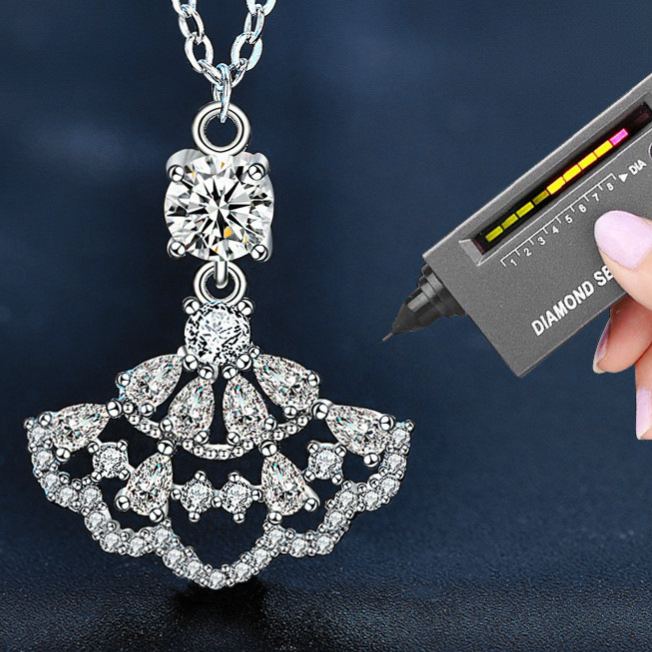 S925 Sterling Silver Moissanite Small Skirt Diamond Inlaid Fan Pendant Necklace