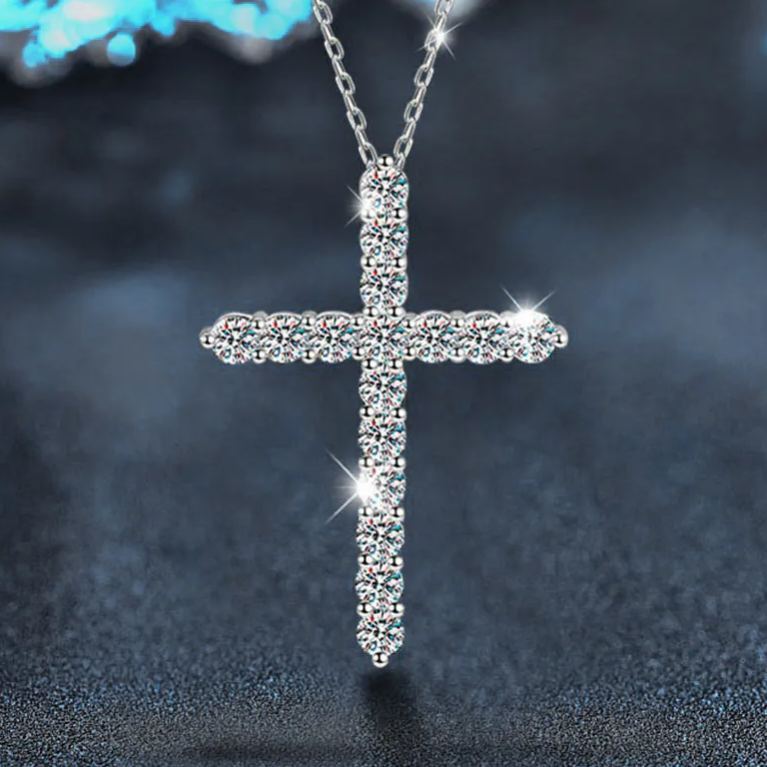 S925 Sterling Silver Moissanite Cross Necklace