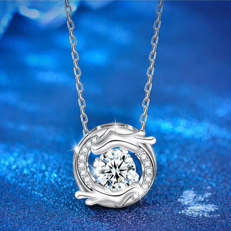 S925 Sterling Silver Moissanite Chinese Style Dragon Pendant Necklace