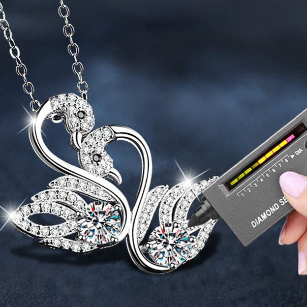 S925 Sterling Silver Moissanite Double Swan Pendant Necklace