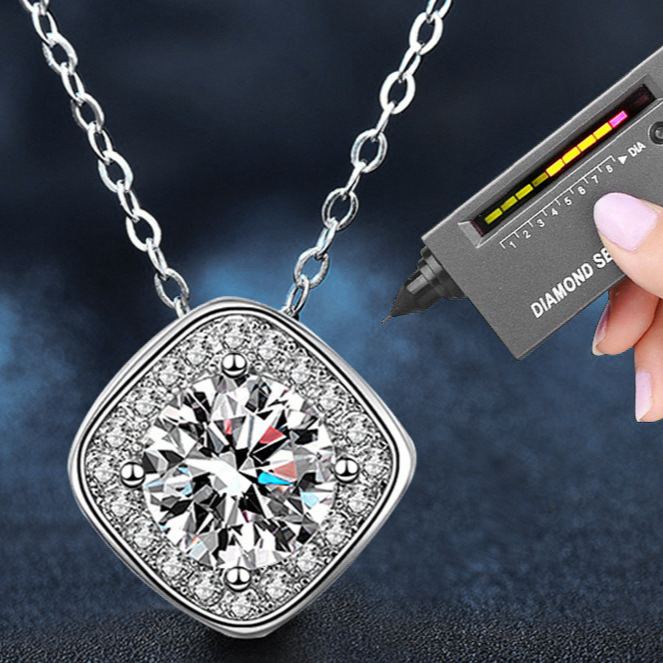 S925 Sterling Silver Moissanite Classic Square Pendant Necklace