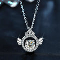 S925 Sterling Silver Moissanite Angel Wings Crown Pendant Necklace