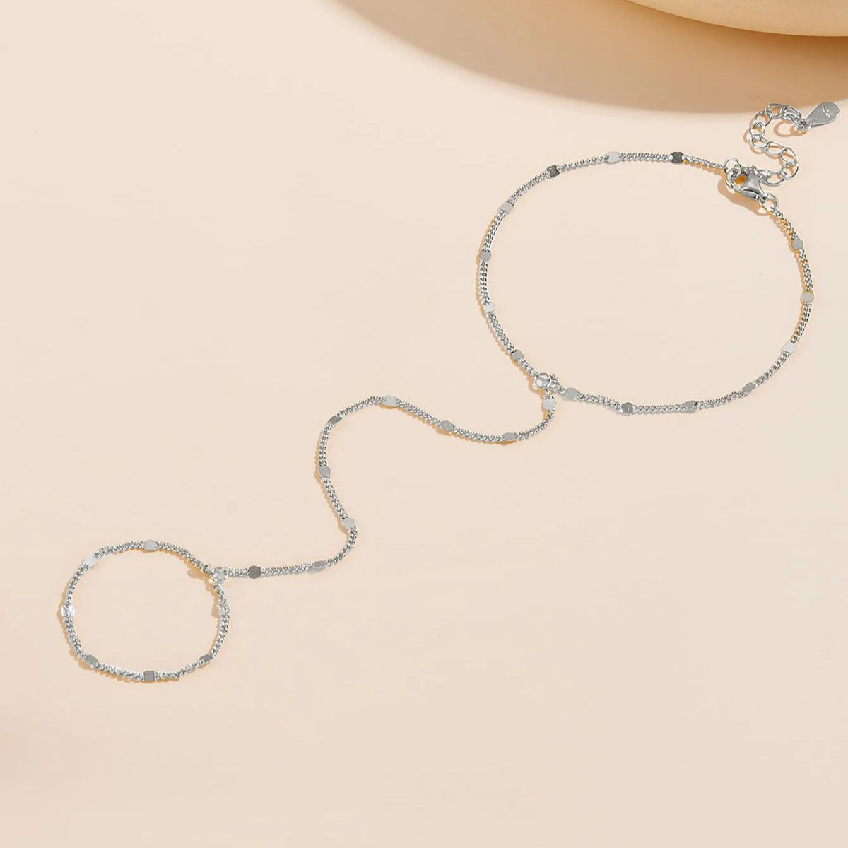 S925 Sterling Silver Beach Chain Ring Bracelet Integrated Chain Bracelet