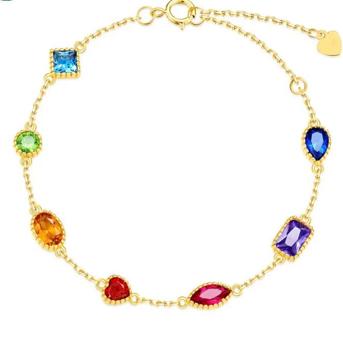 S925 Sterling Silver Vintage Court Style Colored Zircon Bracelet
