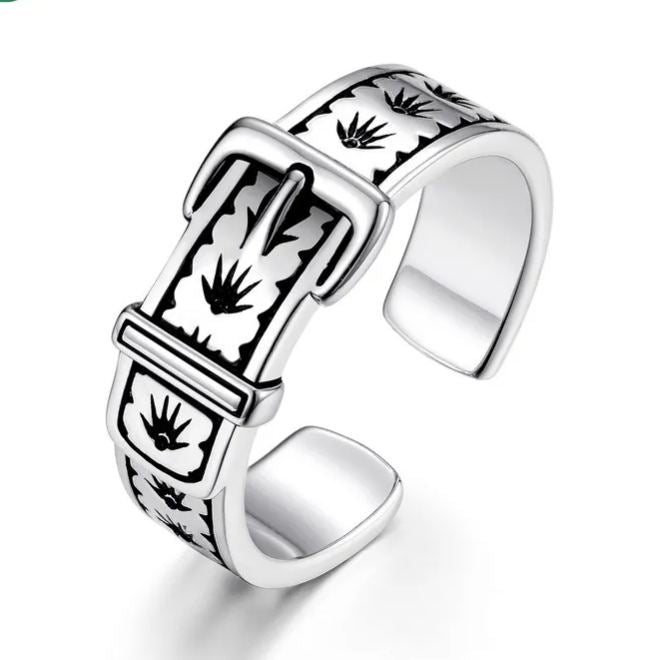 S925 Sterling Silver Creative Leather Buckle Ring