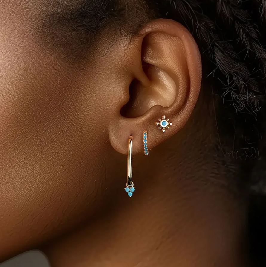 S925 Sterling Silver Turquoise Stud Earrings
