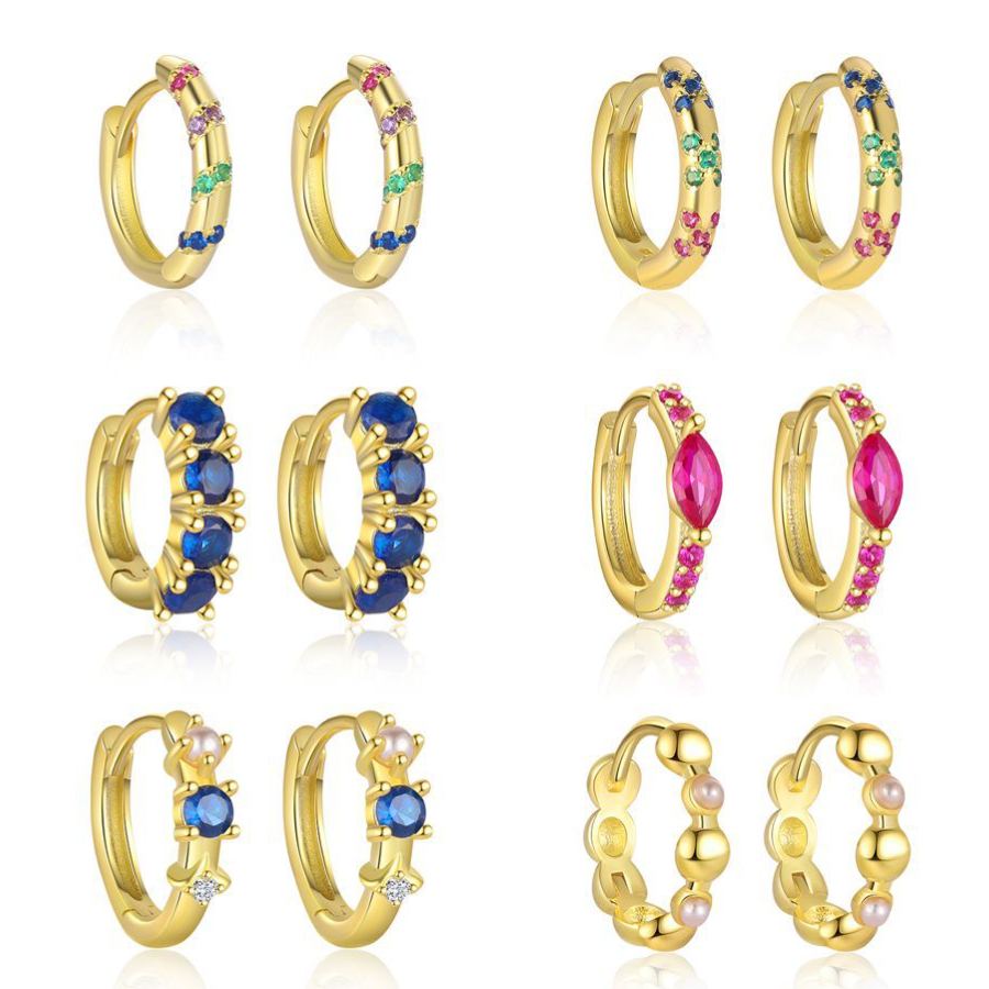 S925 Sterling Silver Colorful Zircon Huggie Earrings