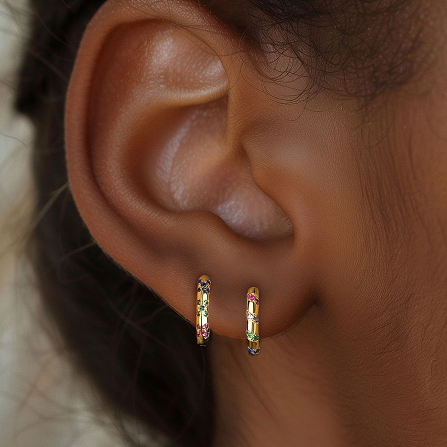 S925 Sterling Silver Colorful Zircon Huggie Earrings