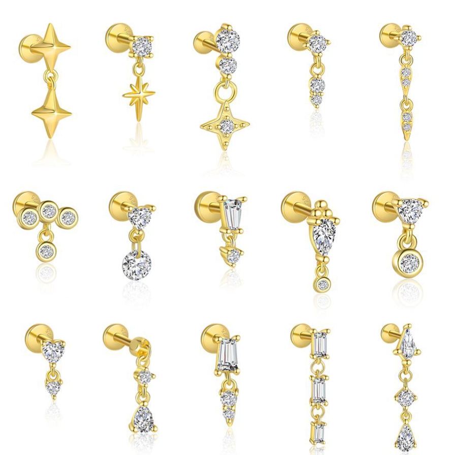 S925 Sterling Silver Irregular Zircon Stud Earrings