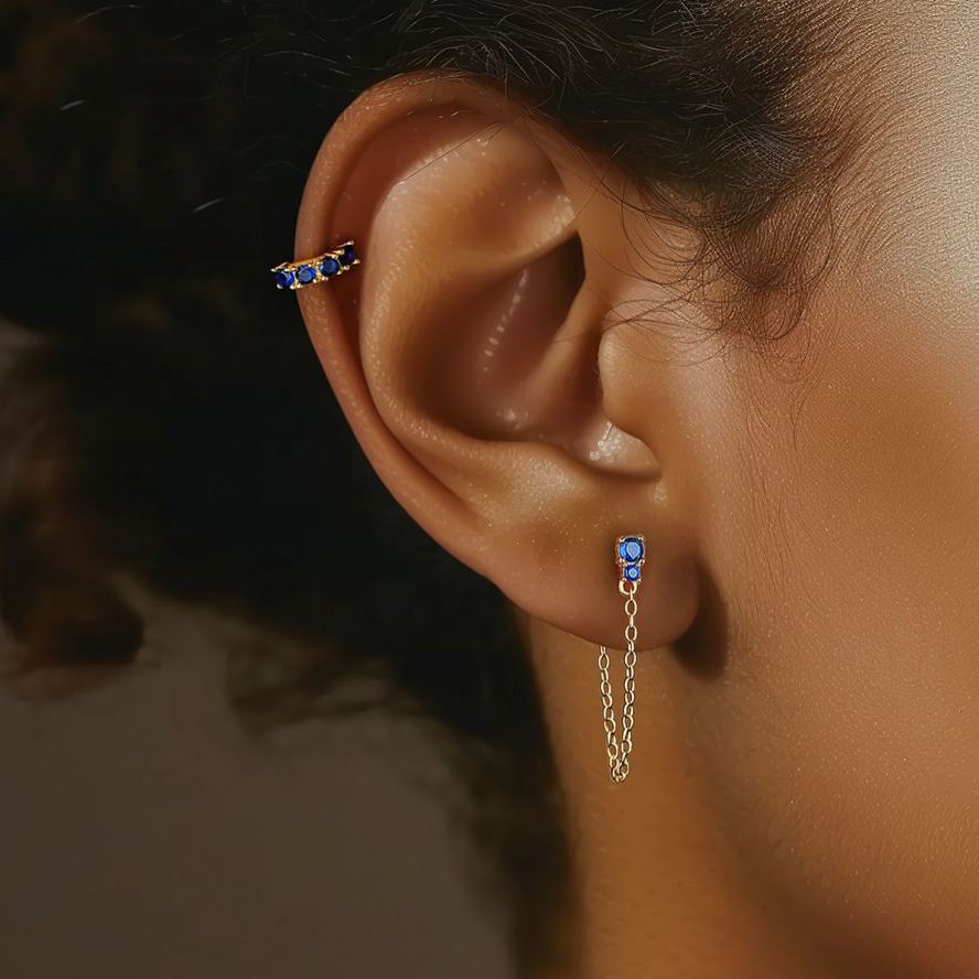 S925 Sterling Silver Geometric Stud Earrings with Blue Zirconia