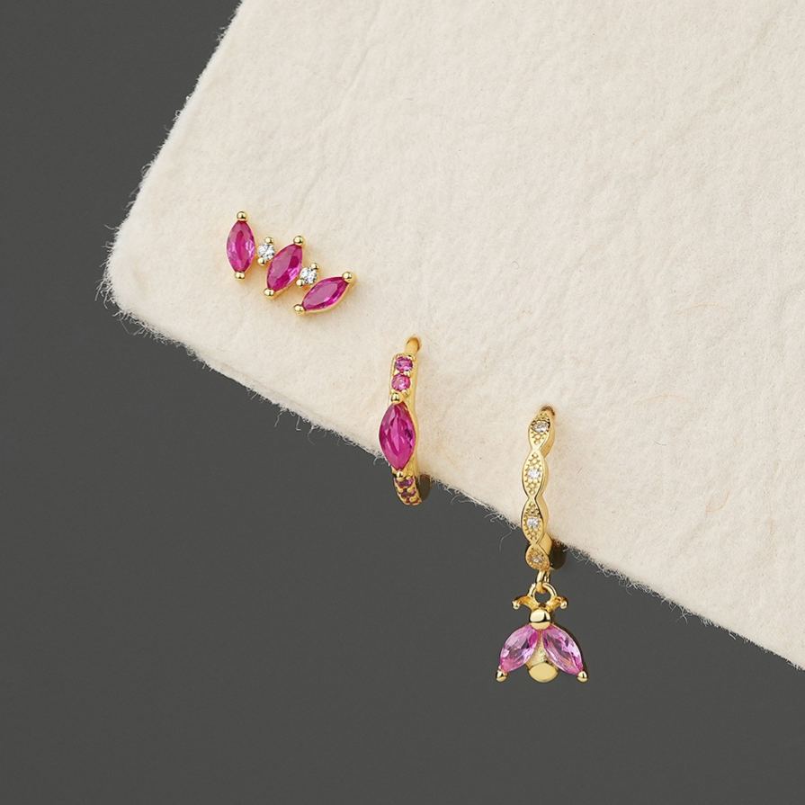 S925 Sterling Silver Geometric Earrings with Red Zirconia
