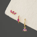 S925 Sterling Silver Geometric Earrings with Red Zirconia