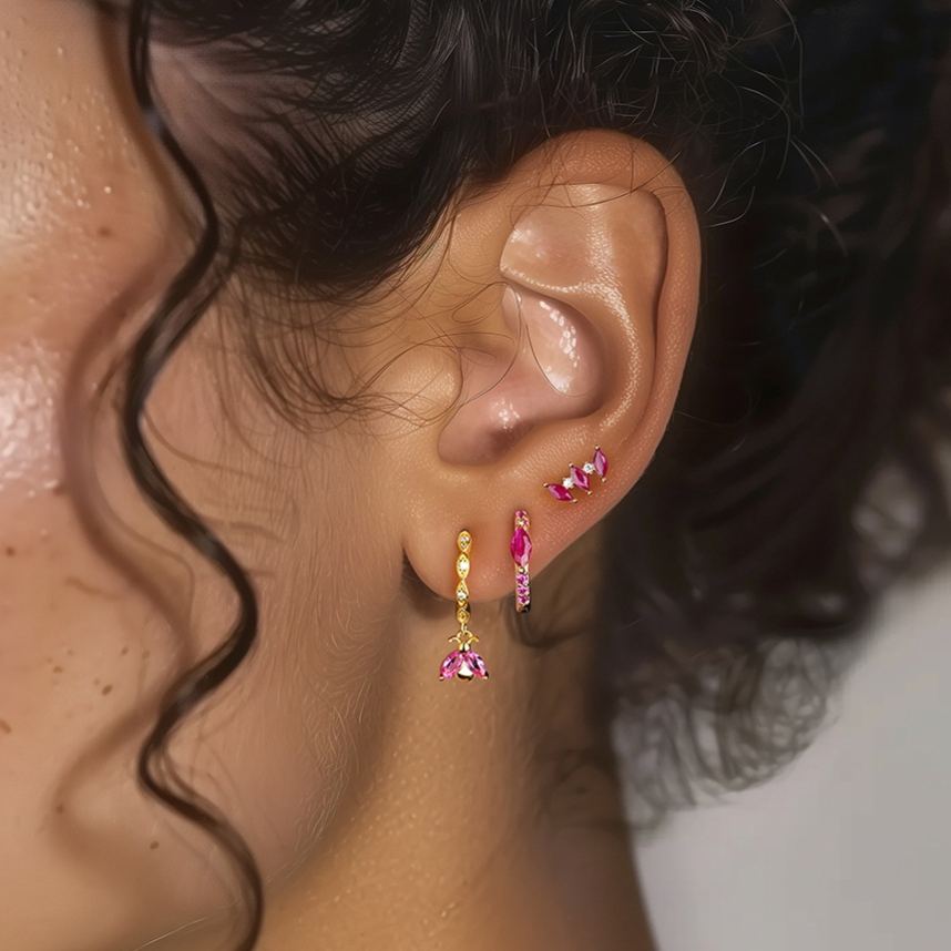 S925 Sterling Silver Geometric Earrings with Red Zirconia