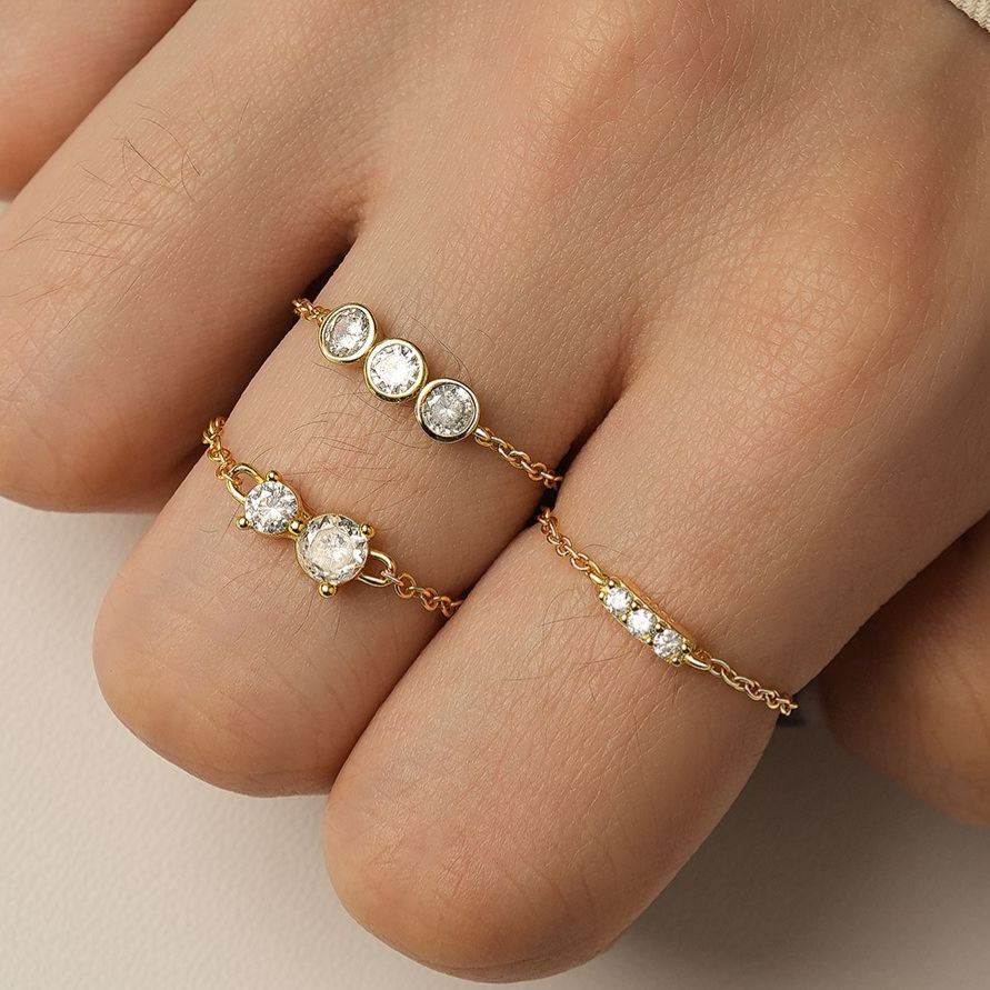 S925 Sterling Silver Chain Ring with Zirconia