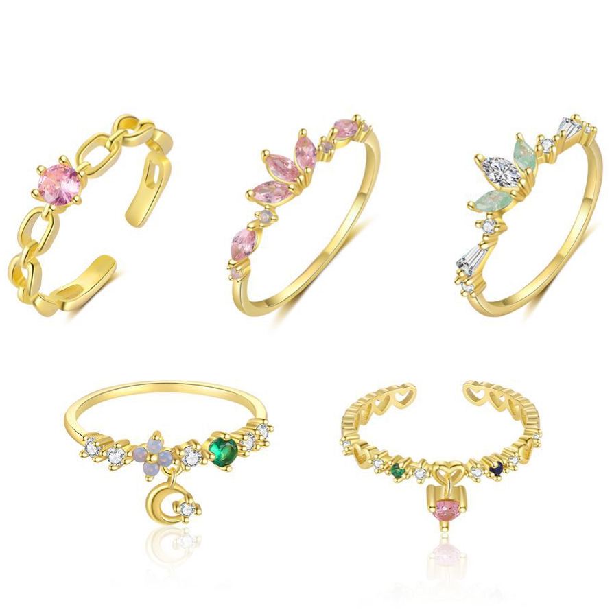 S925 Sterling Silver Flower Ring with Colorful Cubic Zirconia