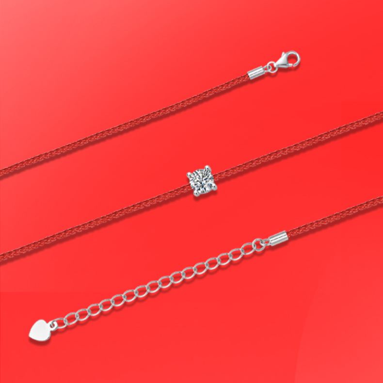 S925 Silver Moissanite Red Cord Bracelet