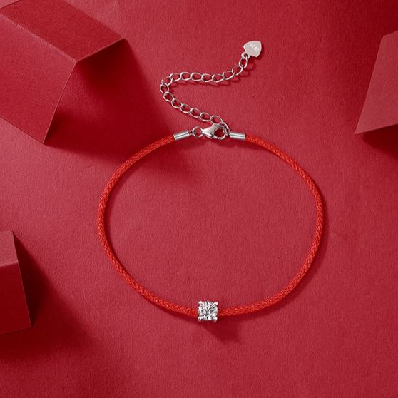 S925 Silver Moissanite Red Cord Bracelet