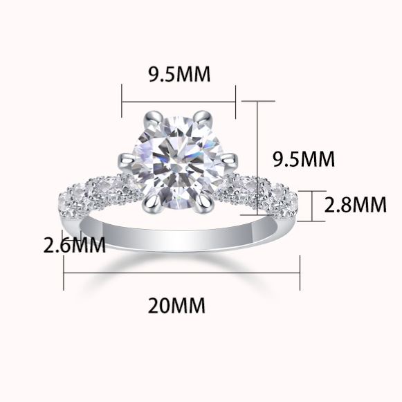 S925 Sterling Silver Ring with 1, 2, or 3-Carat Moissanite