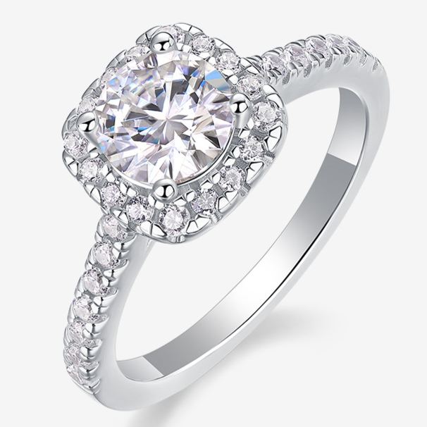 S925 Silver Classic Square-Cut Moissanite "Small Sugar Cube" Ring