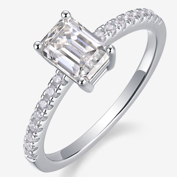 S925 Sterling Silver Moissanite Ring with Elaborate Setting
