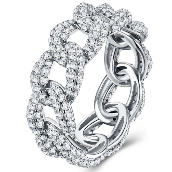 S925 Silver Cuban Chain Moissanite Ring