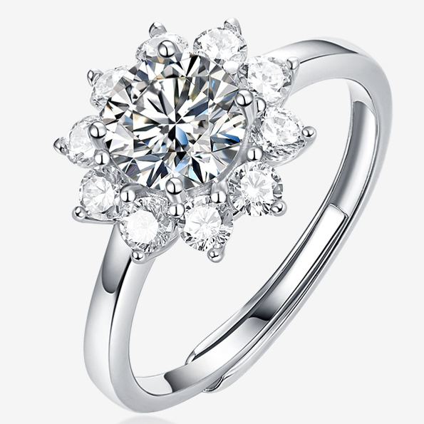 S925 Silver Moissanite Adjustable Ring