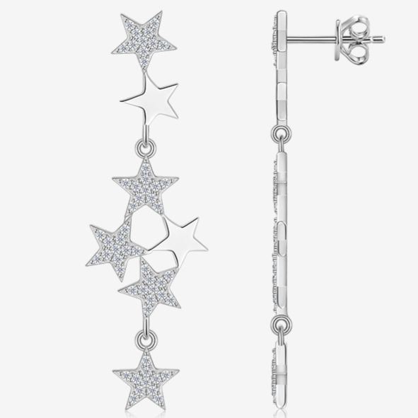 S925 Sterling Silver Long Star-Shaped Moissanite Stud Earrings