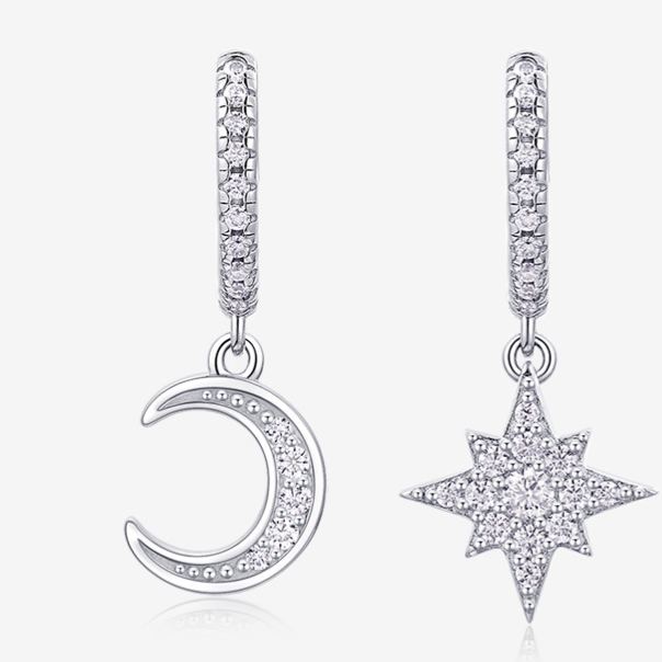 S925 Silver Star and Moon Moissanite Long Earrings