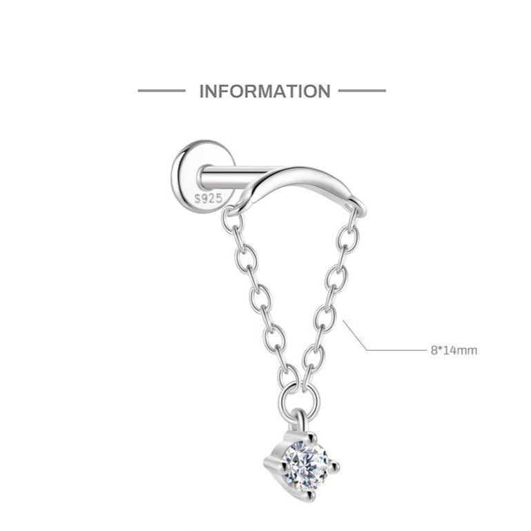 S925 Sterling Silver Moissanite Flat-Back Threaded Piercing Earring