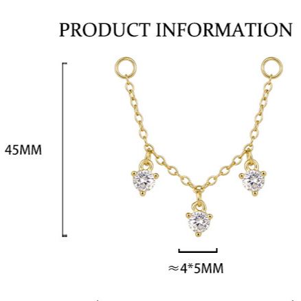 S925 Sterling Silver Chain Ear Bridge with Zirconia(Ear tips not included)