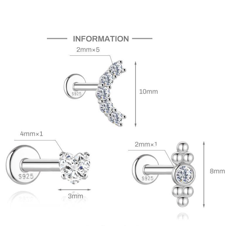 S925 Sterling Silver Moissanite Ear Stud: Starburst, Heart, Pentagram, Butterfly, and Eye Designs