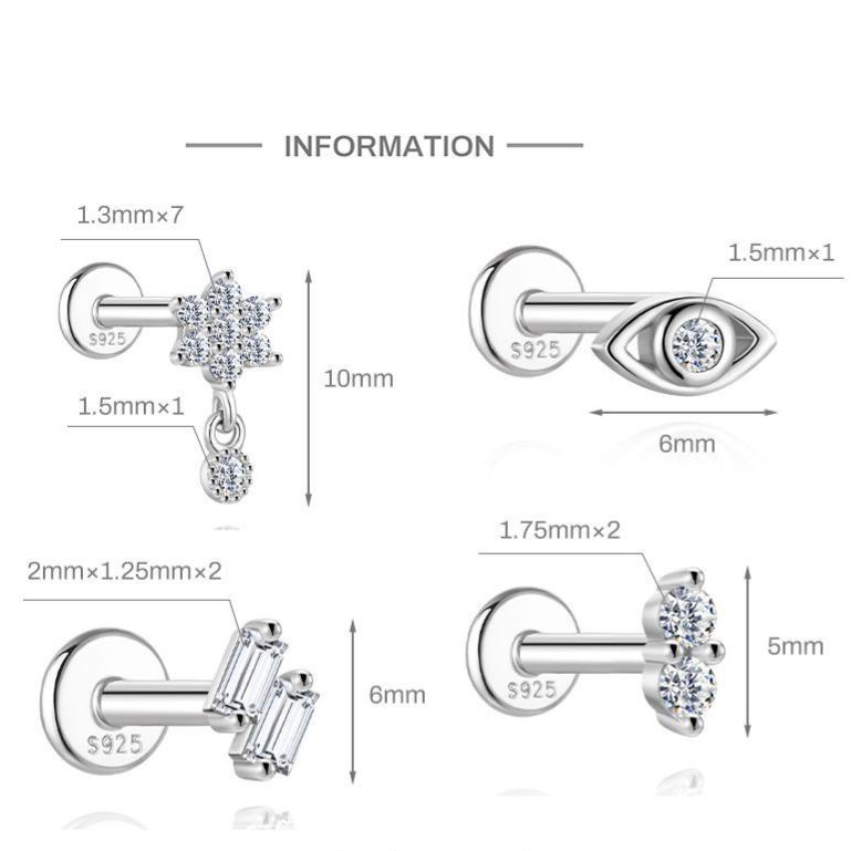 S925 Sterling Silver Moissanite Ear Stud: Starburst, Heart, Pentagram, Butterfly, and Eye Designs