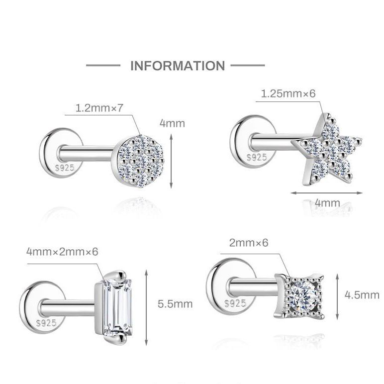 S925 Sterling Silver Moissanite Ear Stud: Starburst, Heart, Pentagram, Butterfly, and Eye Designs