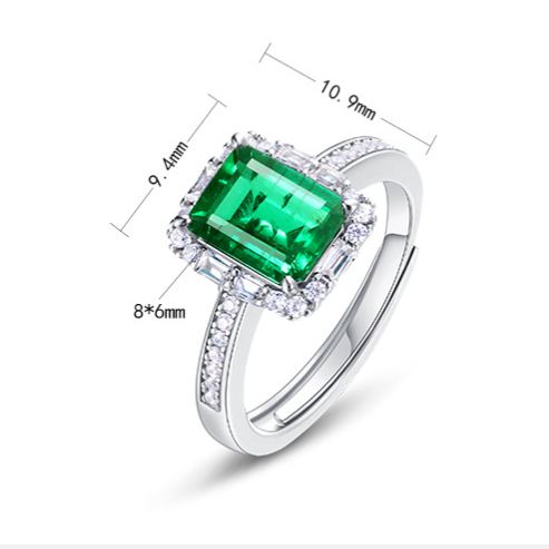 S925 Silver Adjustable Open Ring Set with Lab-Grown Colored Gemstone and Moissanite