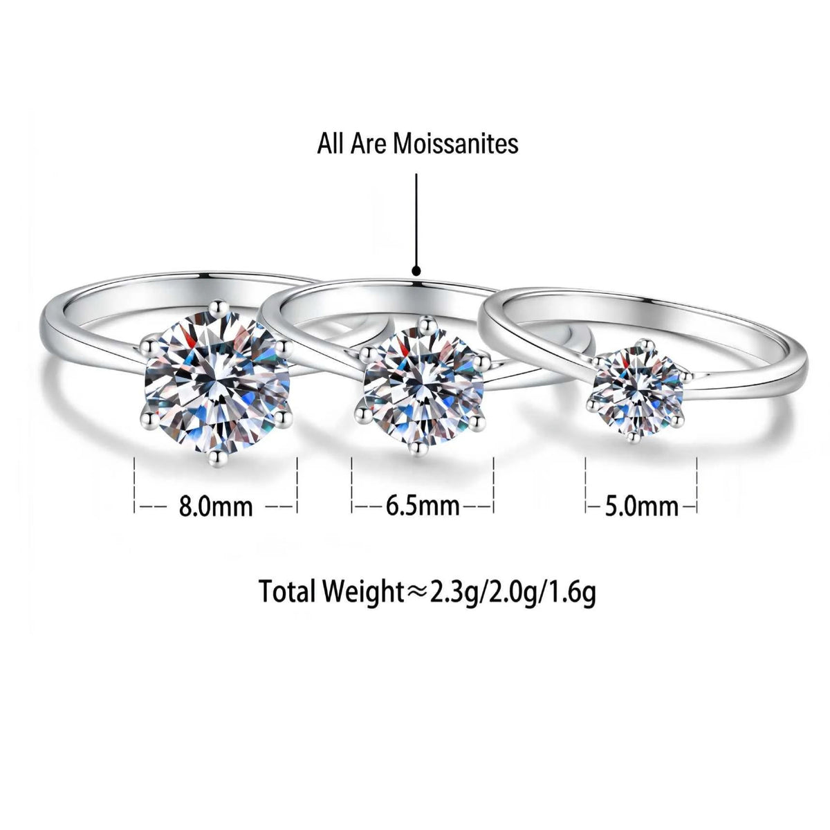 S925 Sterling Silver Six-Prong Moissanite Ring